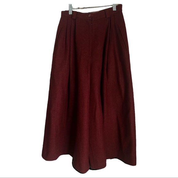 Loewe Wool Culottes Pant Burgundy Wool Lined Trousers Buttons Luxury Brand  40 - Picture 9 of 10